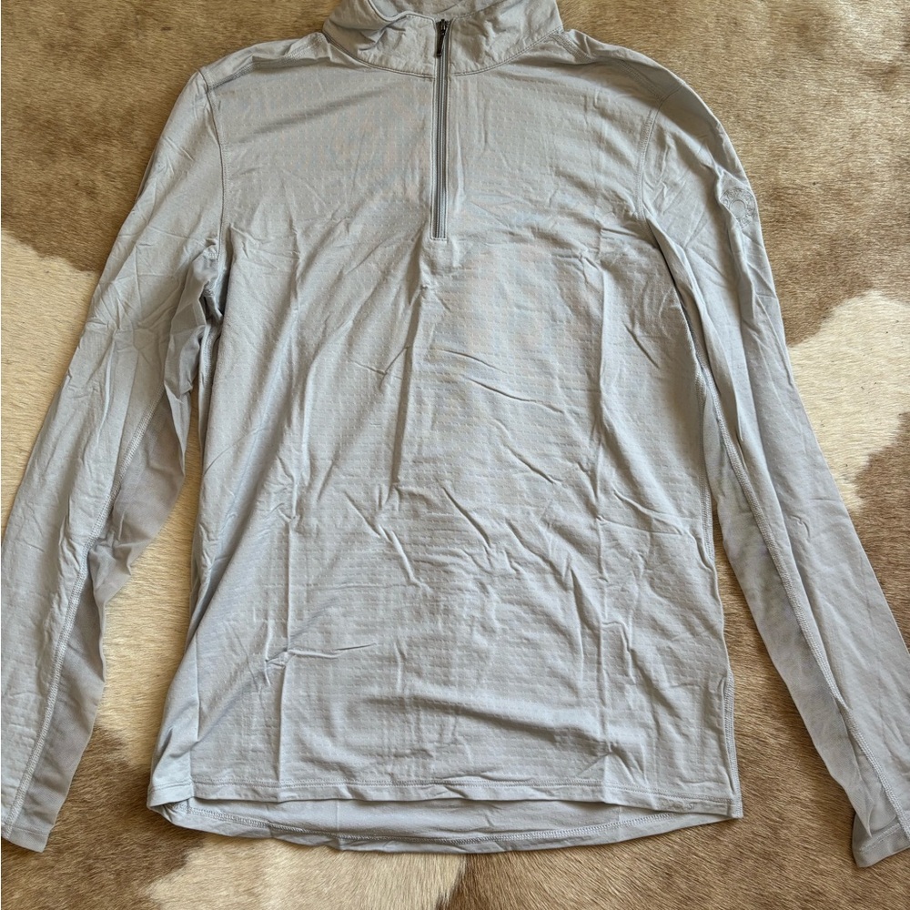 Dover Saddlery Light Gray Quarter-Zip Long Sleeve Riding Top Medium